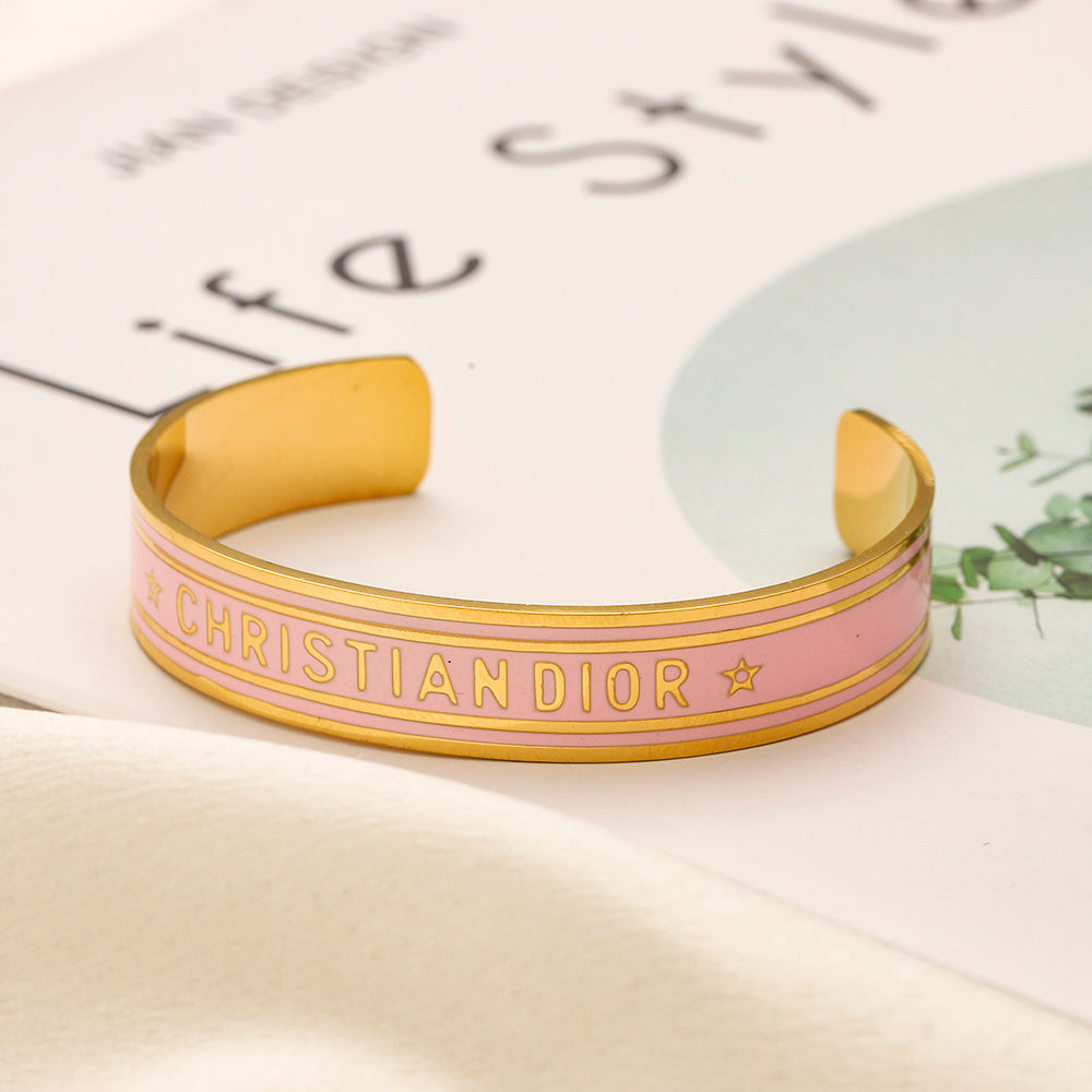 304 Stainless Steel Color-Inlay Lettering Open Cuff Bracelet