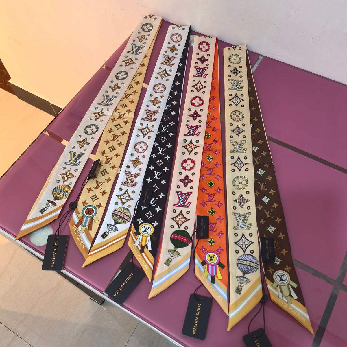 Geometric Floral Monogram Ribbon Scarf - 5 x 120 cm