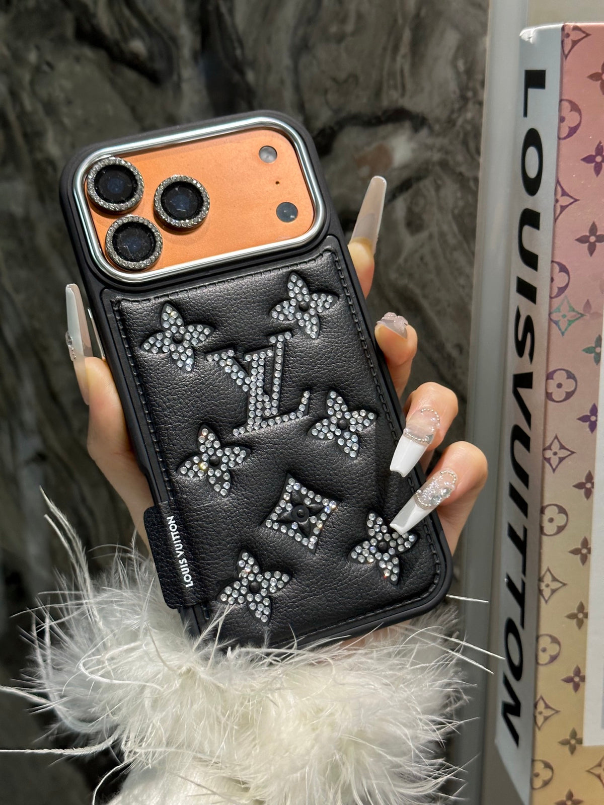 Padded Monogram Phone Case with Sparkling Accents