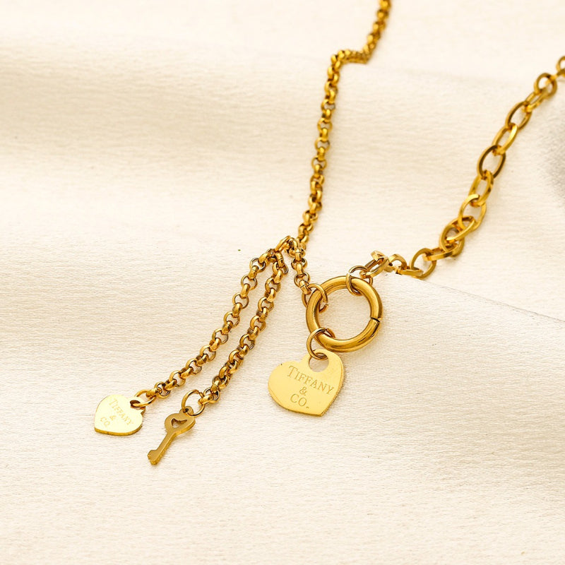 304 Stainless Steel Layered Toggle Necklace with Heart Drops