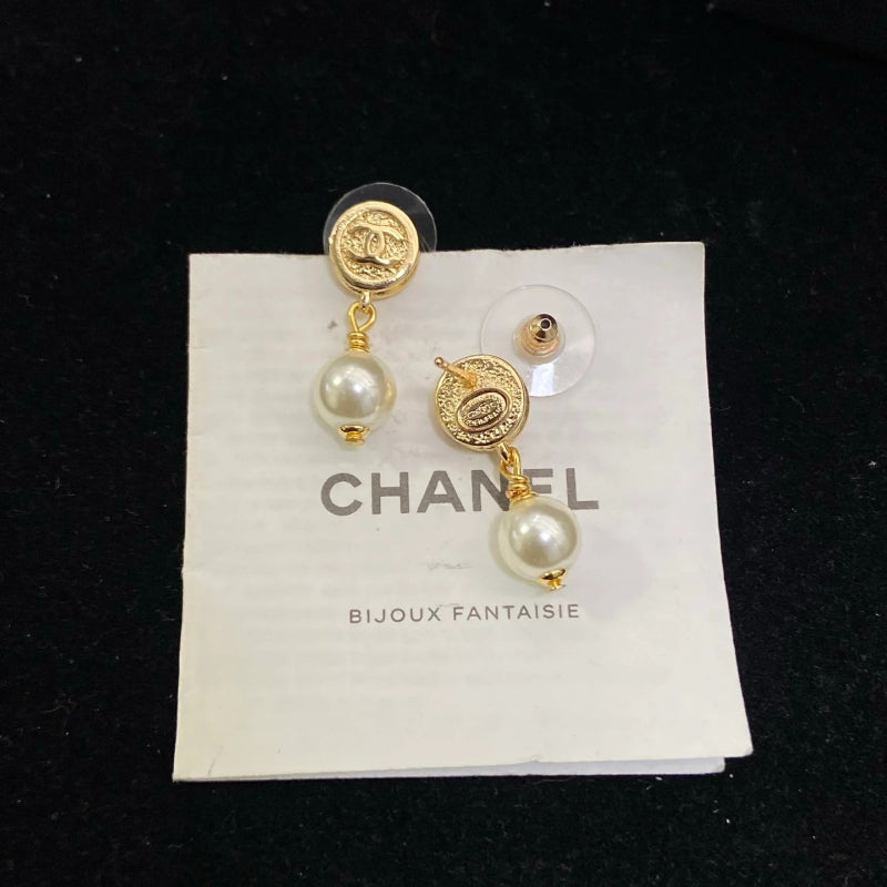 Round Medallion & Pearl-Effect Drop Earrings