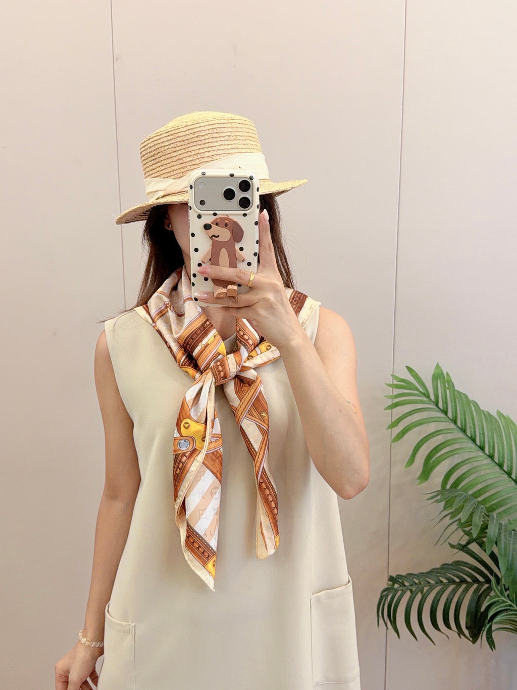Foulard carré à imprimé damier et coffre - 90 x 90 cm