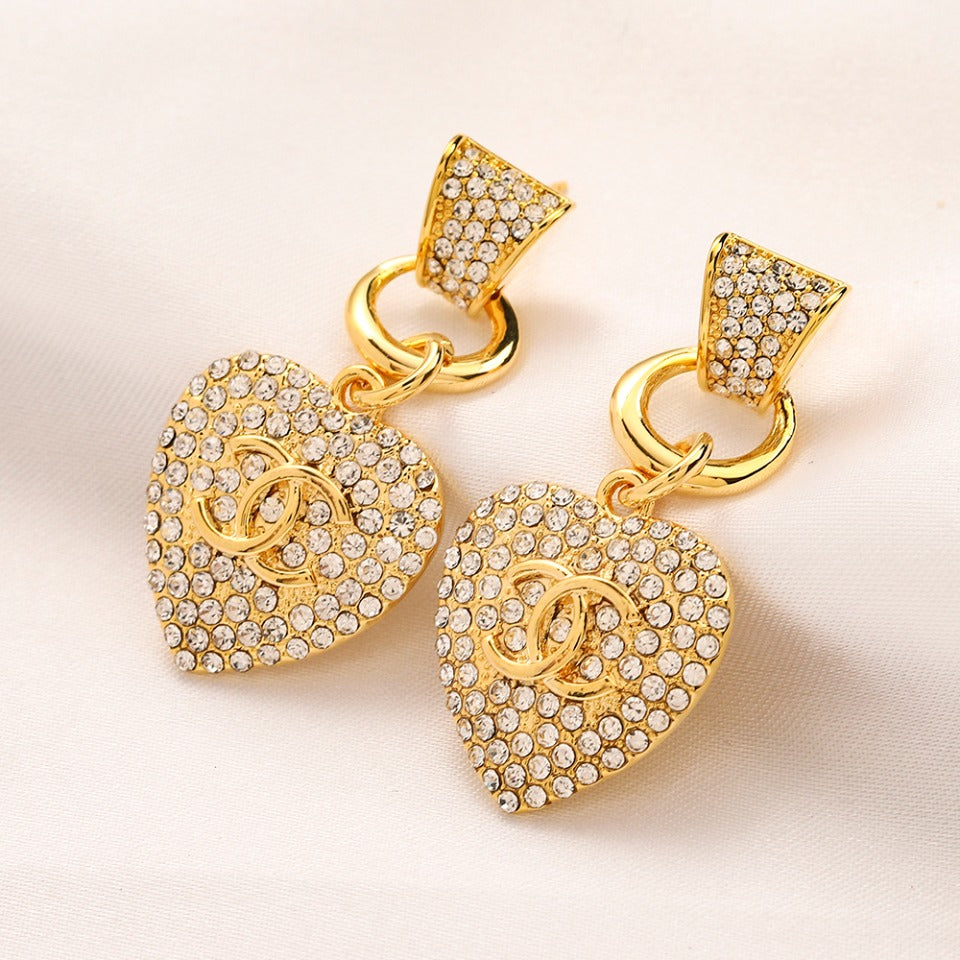 Alloy Pave Heart Earrings & Necklace Collection
