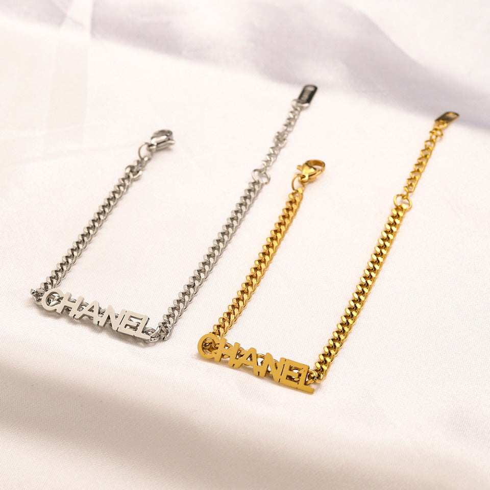 Pulsera y collar de cadena con barra y letras de acero inoxidable 304 - Individual o conjunto