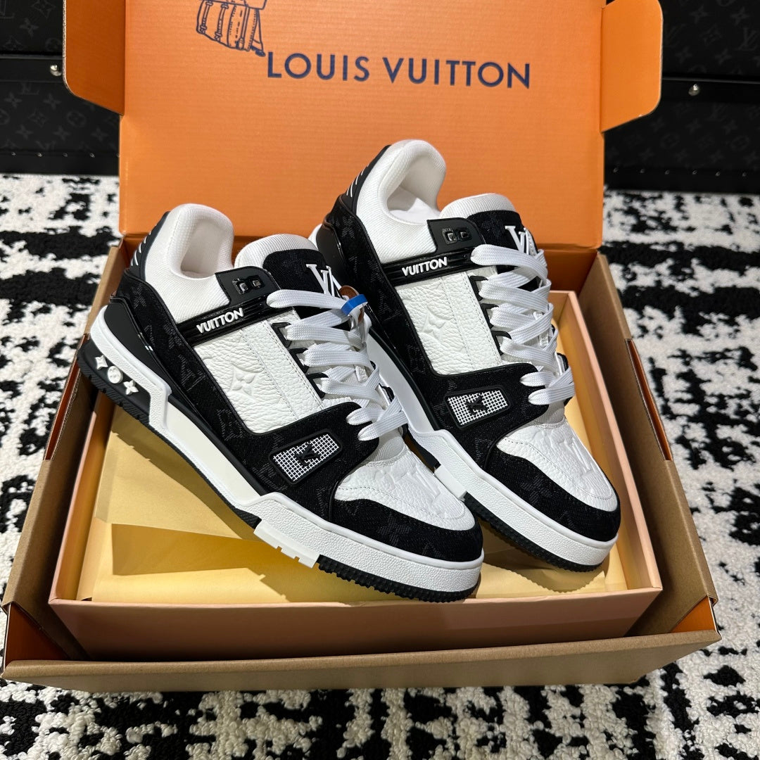 Black and White Monogram Low-Top Sneakers