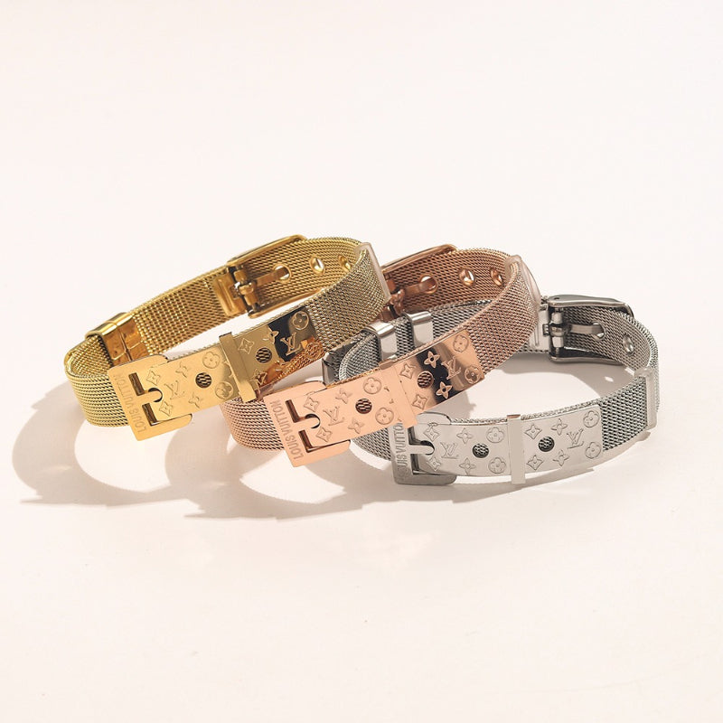 Bracelete de Malha de Aço Inoxidável 304 com Fecho Retangular