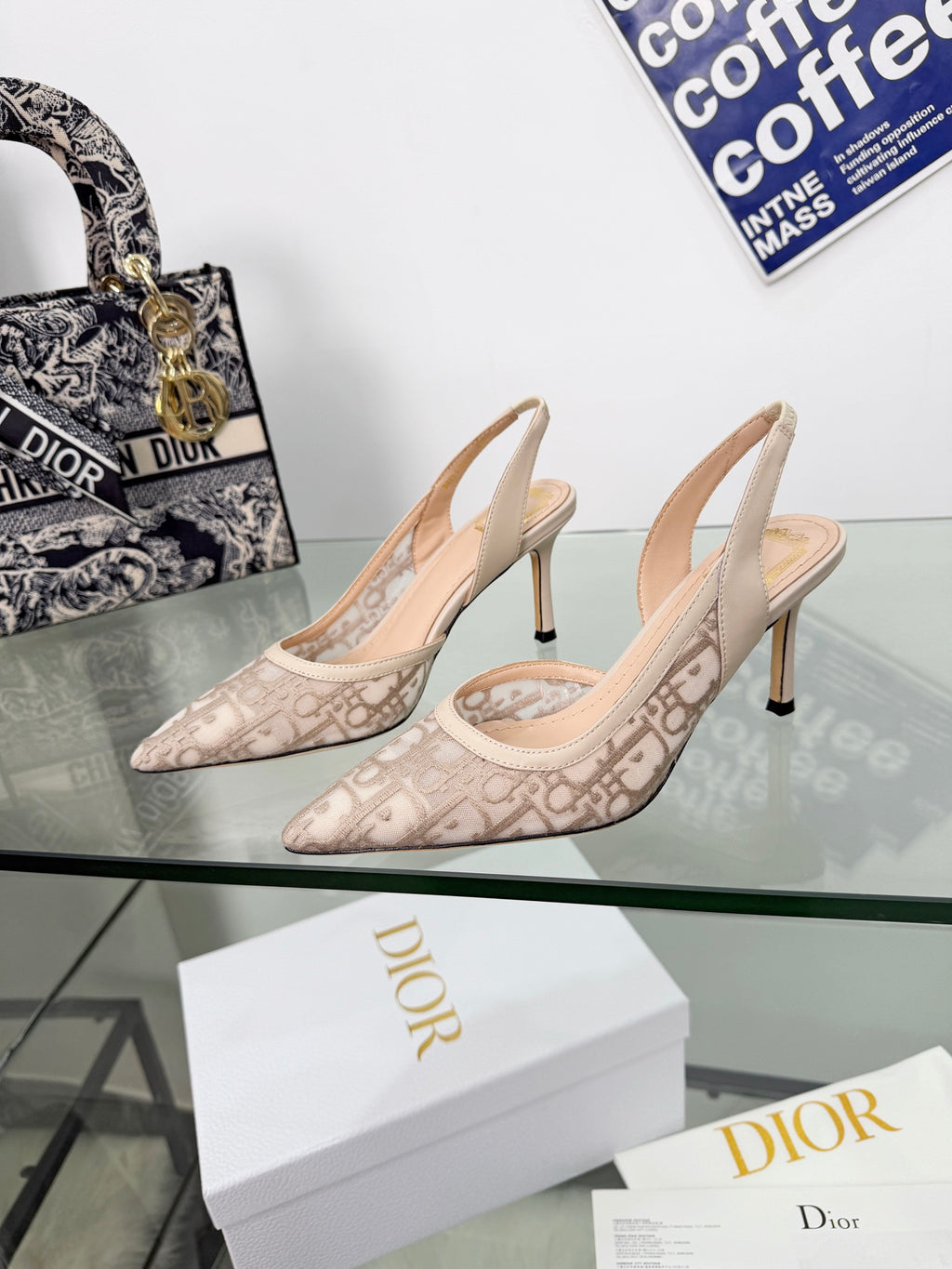 Monogram Pointed-Toe Slingback Pumps
