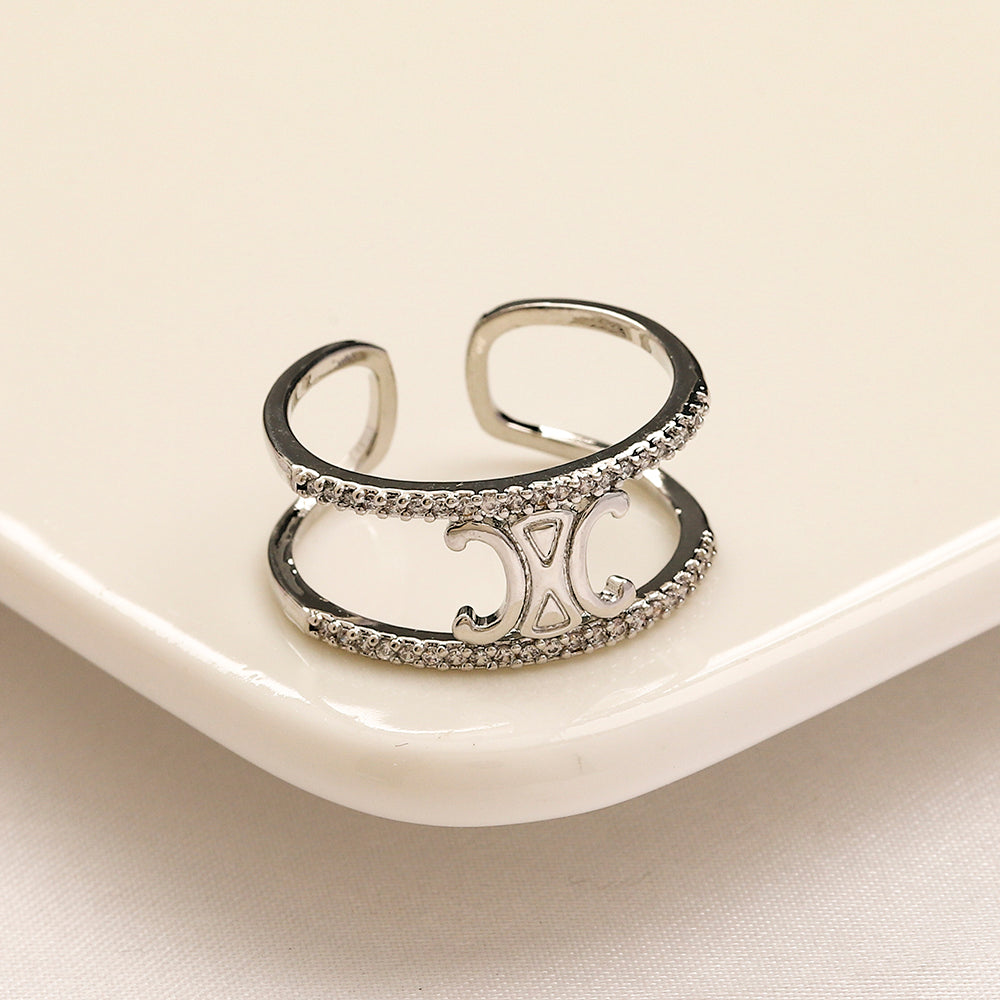 Open Double Band Ring with Stone Accents