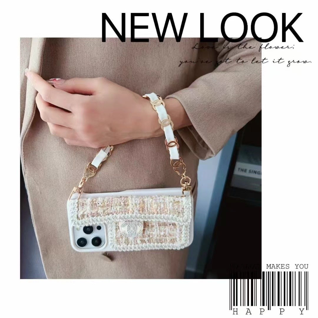Textured Phone Case with Chain Hand Strap