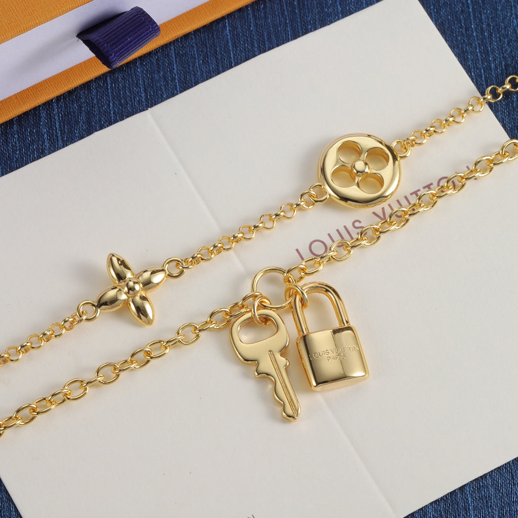 Floral Station Necklace with Padlock Charm