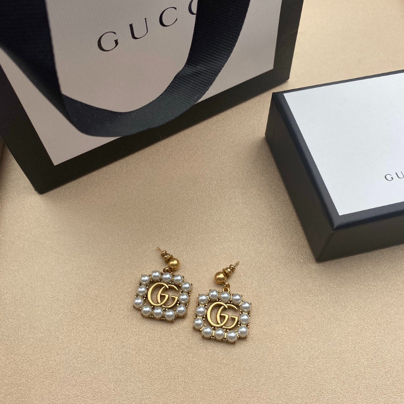 Pearl-Effect Square Frame Drop Earrings
