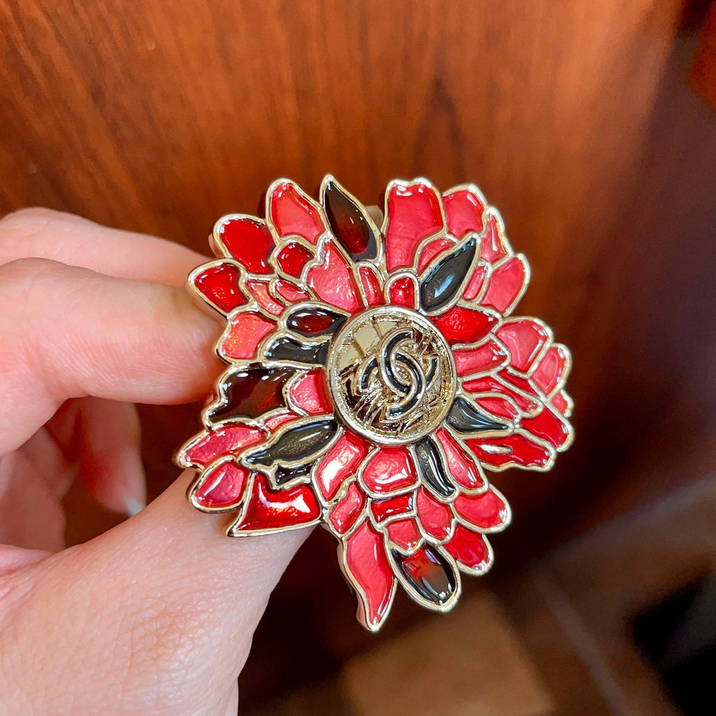 Red Petal Flower Emblem Brooch