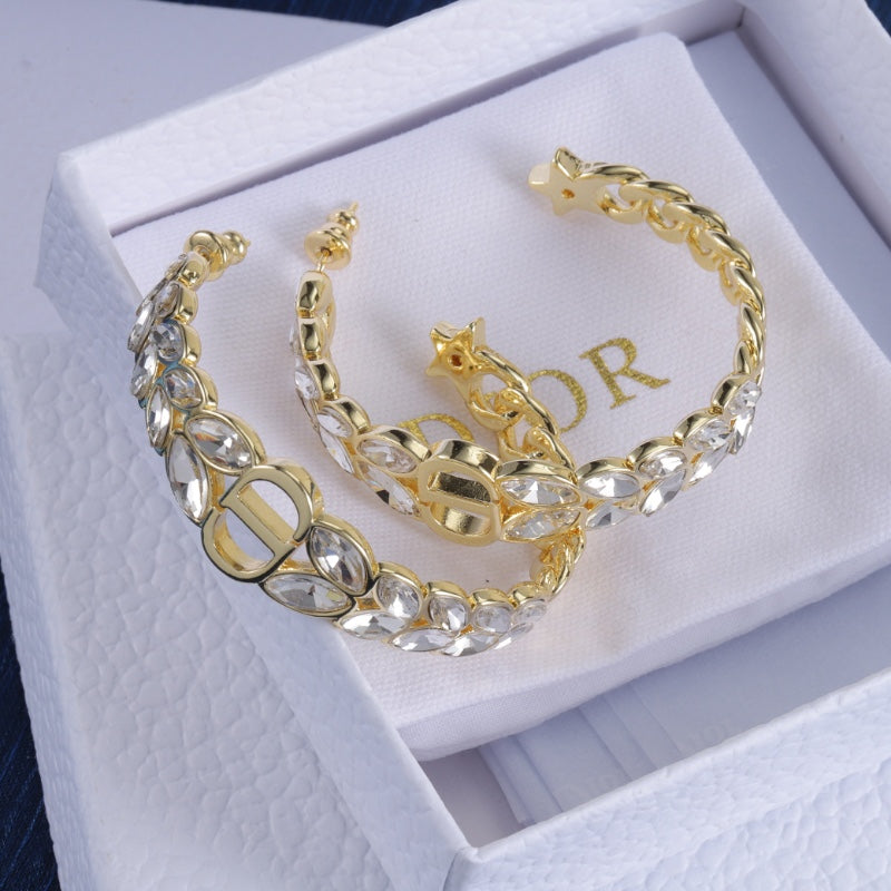 Mixed-Tone Oval Chain Hoop Earrings