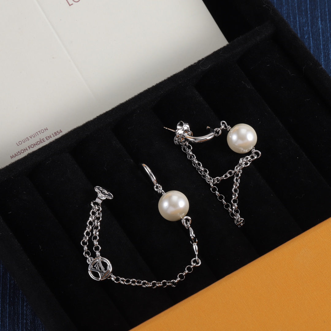 Pearl-Effect & Chain Charm Hoop Earrings