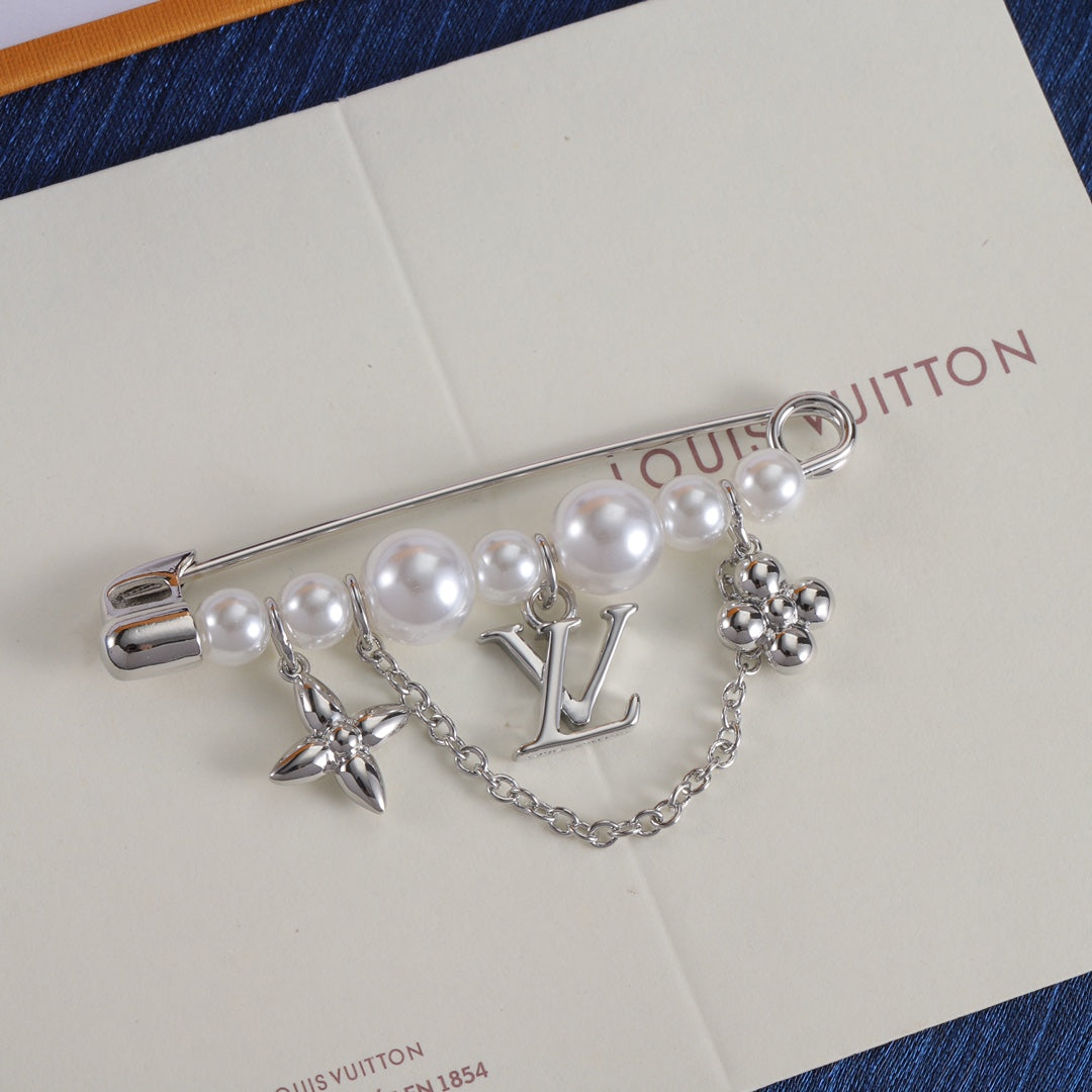 Beaded Bar Brooch with Letter & Flower Charms
