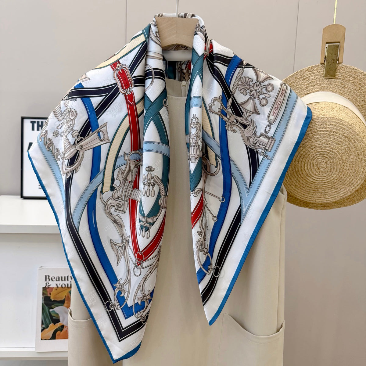 Pañuelo cuadrado con estampado de arnés ecuestre - 90 x 90 cm