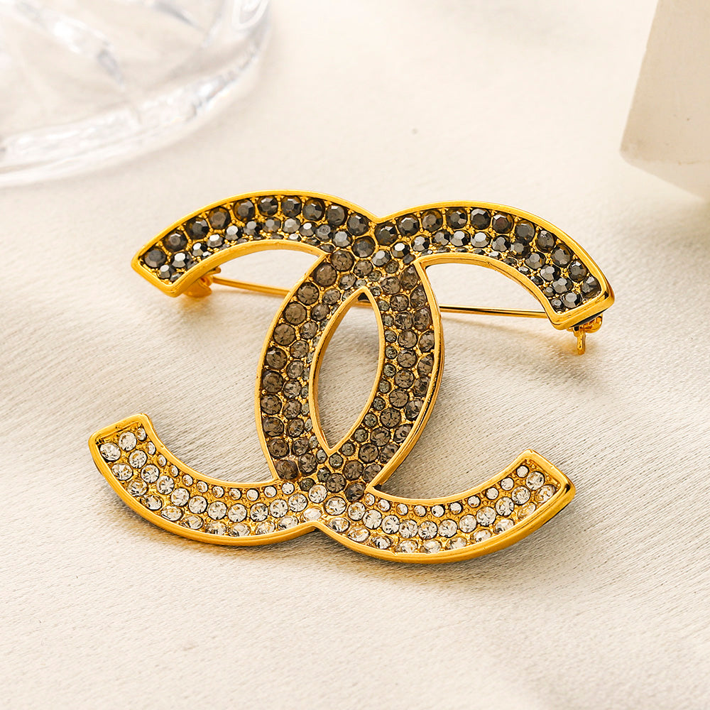 Alloy Color-Inlay Pave Emblem Brooch