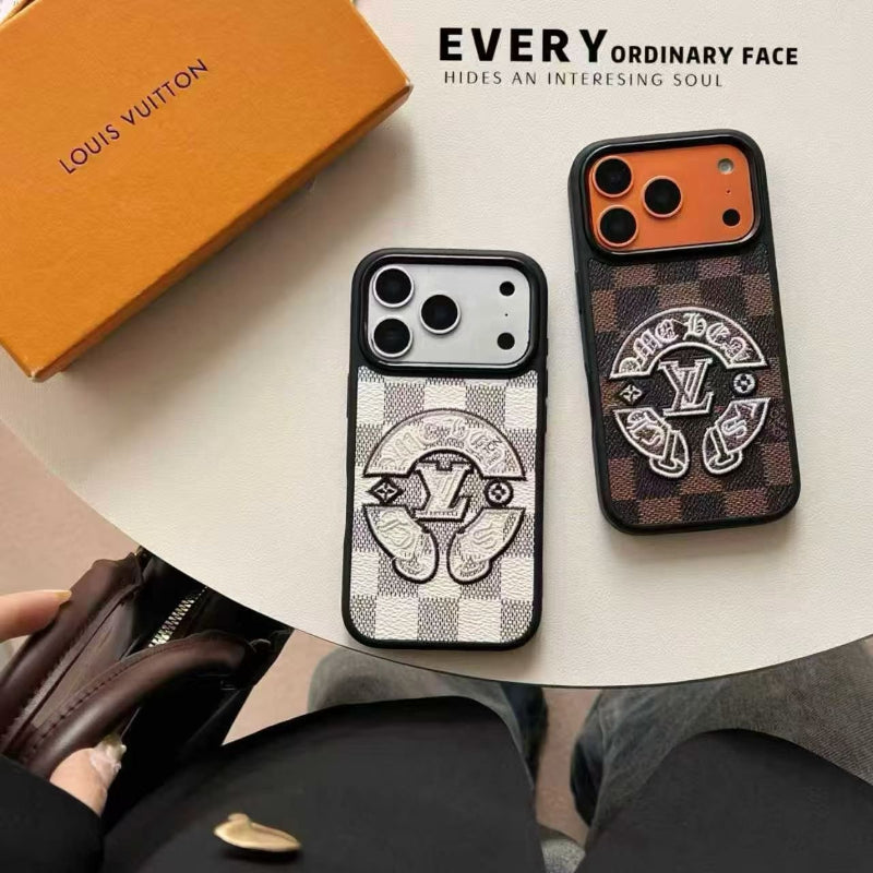 Checkerboard Phone Case with Round Emblem