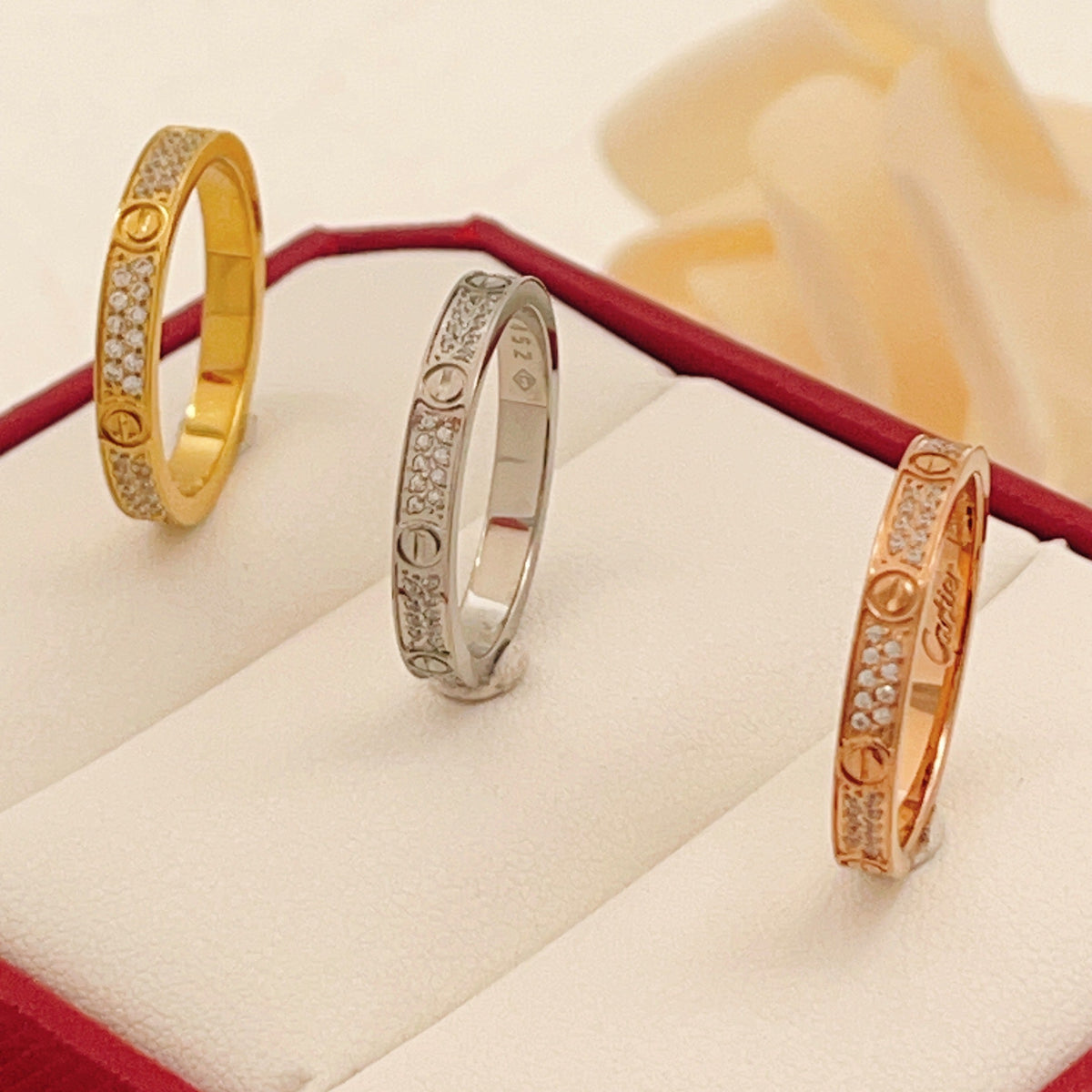 Pave Screw-Detail Slim Band Ring
