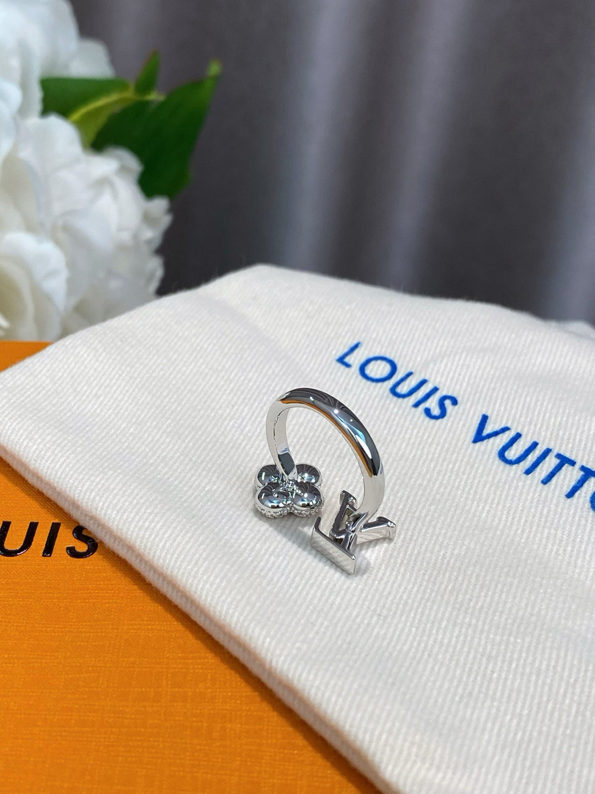 Open Flower & Letter Motif Ring