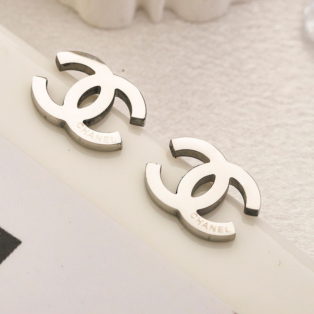304 Stainless Steel Polished Interlocking-C Stud Earrings
