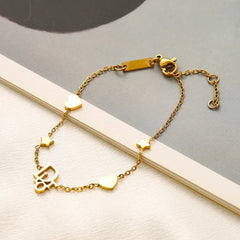 Pulsera de cadena con monograma y dije de corazón en acero inoxidable 304