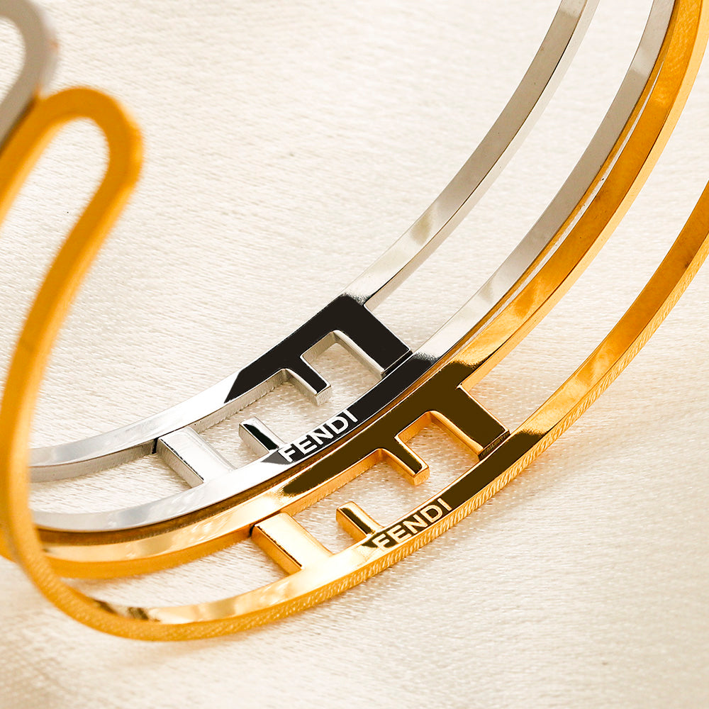 304 Stainless Steel Slim F-Motif Cuff Bracelet