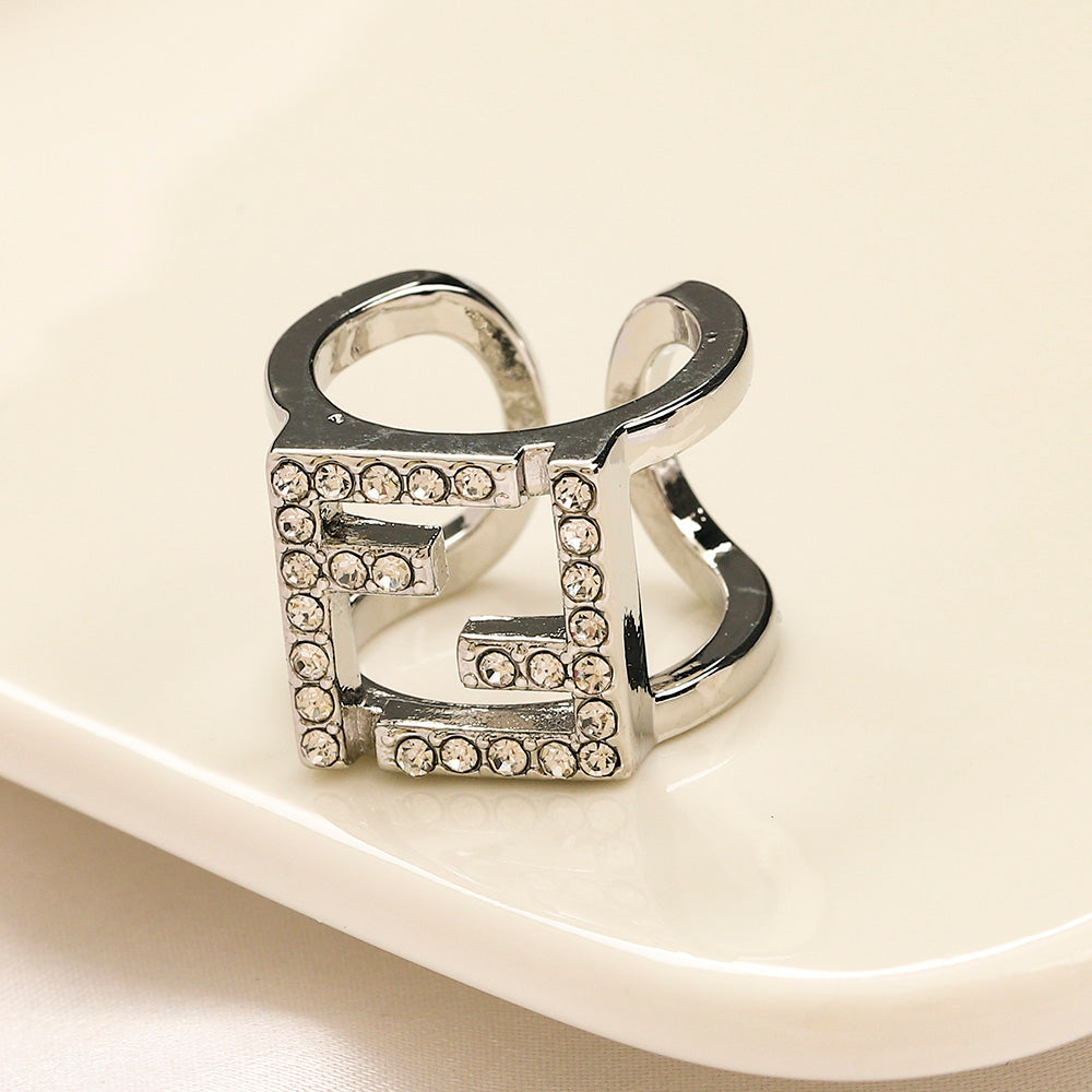 Open Square Frame Ring with Stone Accents