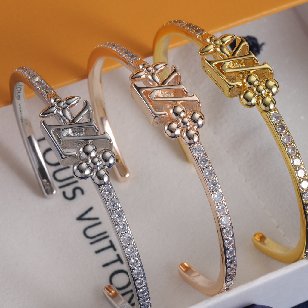 Pave Monogram & Bead Cuff Bracelet