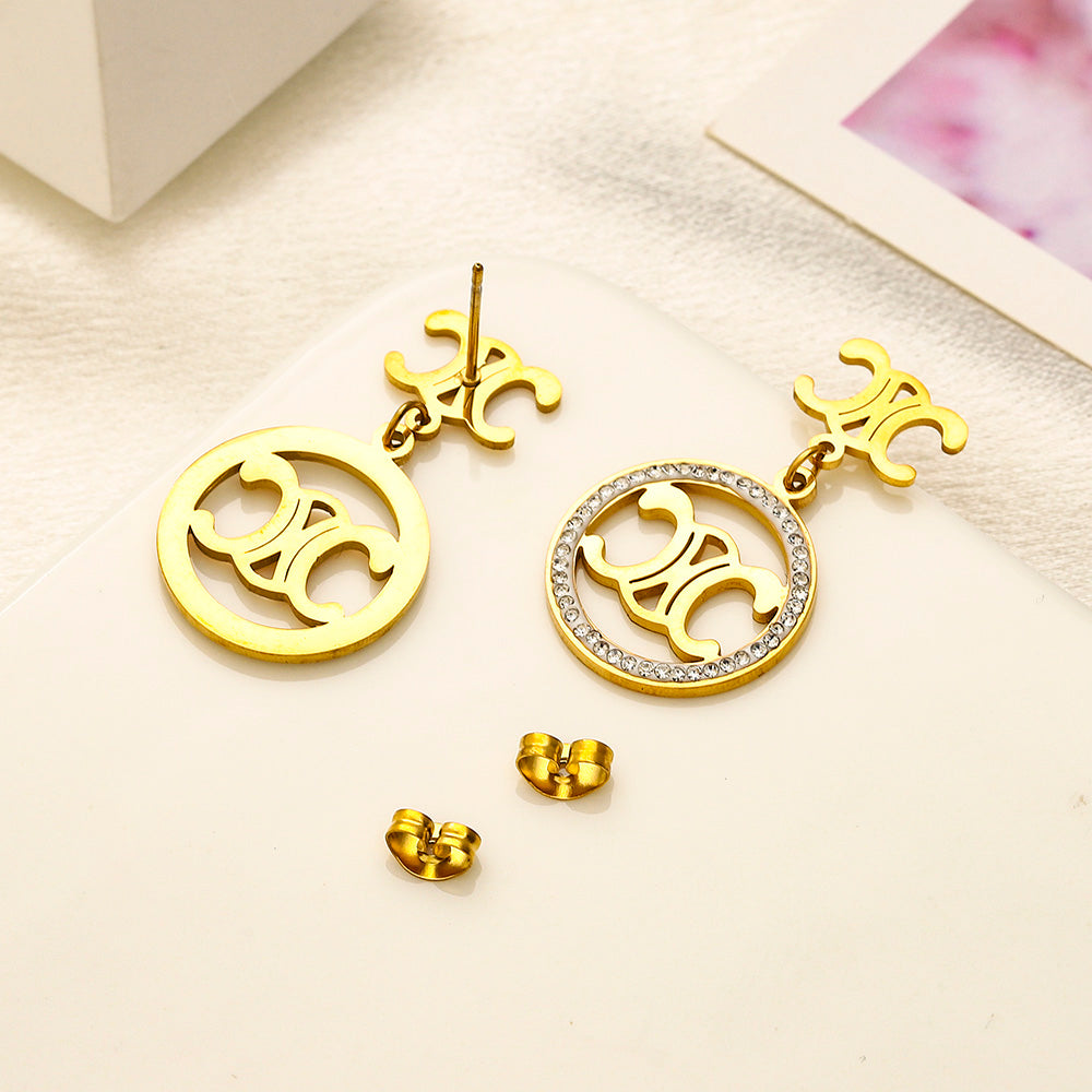 304 Stainless Steel Quatrefoil & Circle Drop Earrings