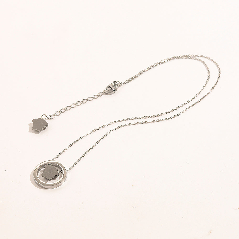 304 Stainless Steel Pave Open-Circle Medallion Necklace