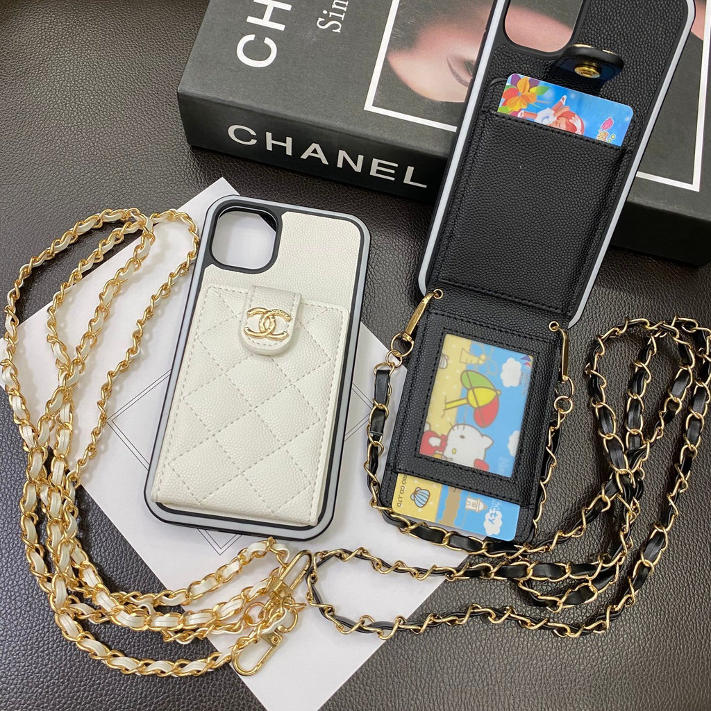 Diamond Quilted Card Pocket Phone Case with Chain
