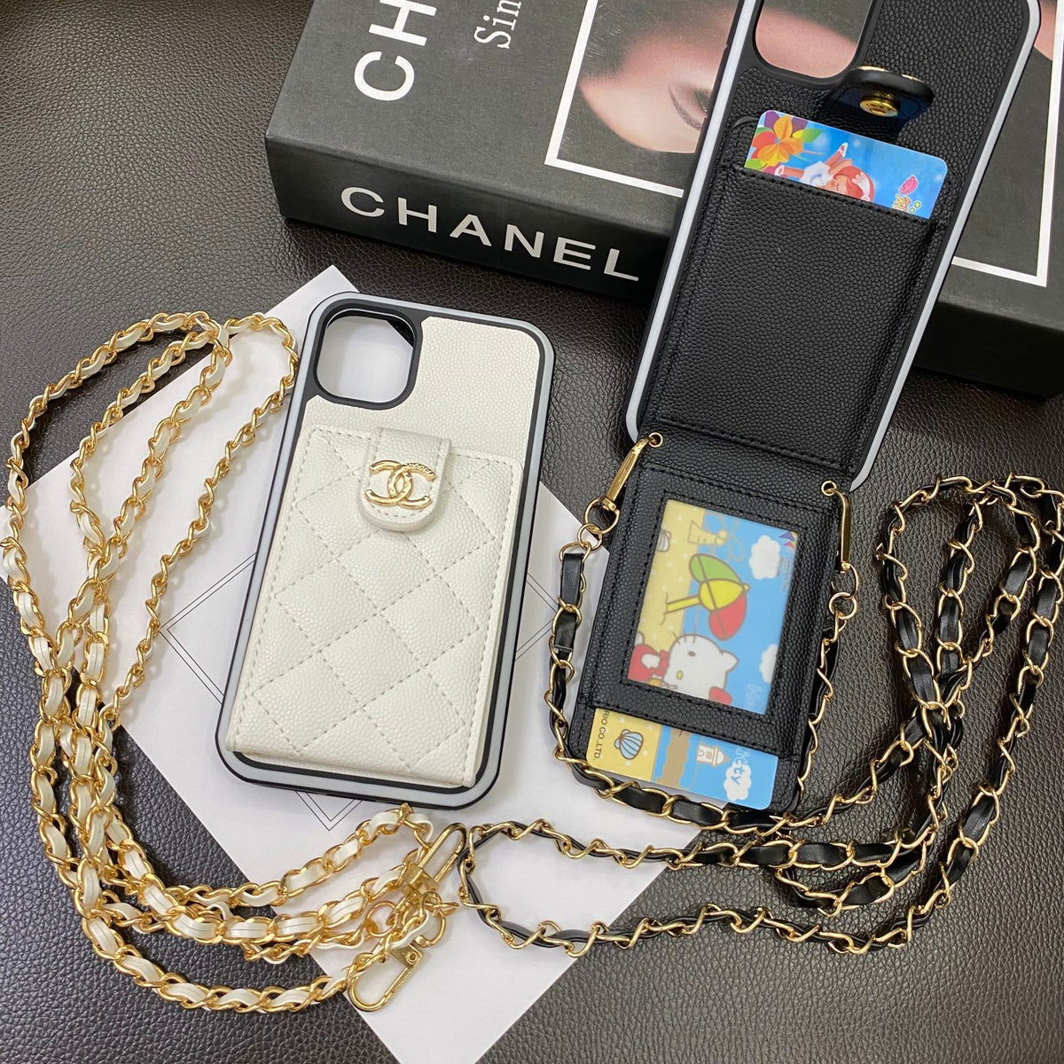 Diamond Quilted Card Pocket Phone Case with Chain
