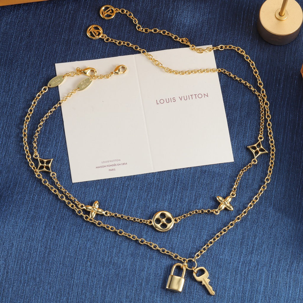Floral Station Necklace with Padlock Charm