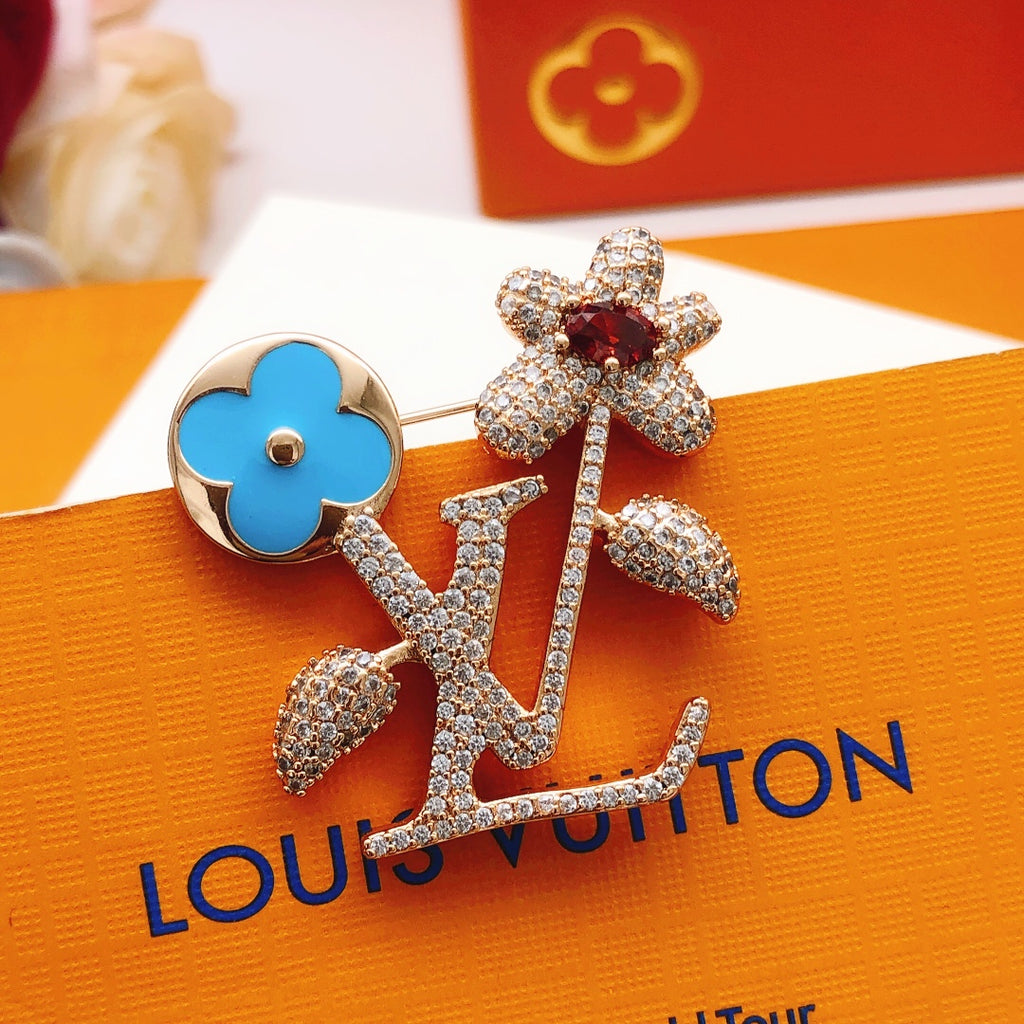Flower & Letter Motif Brooch