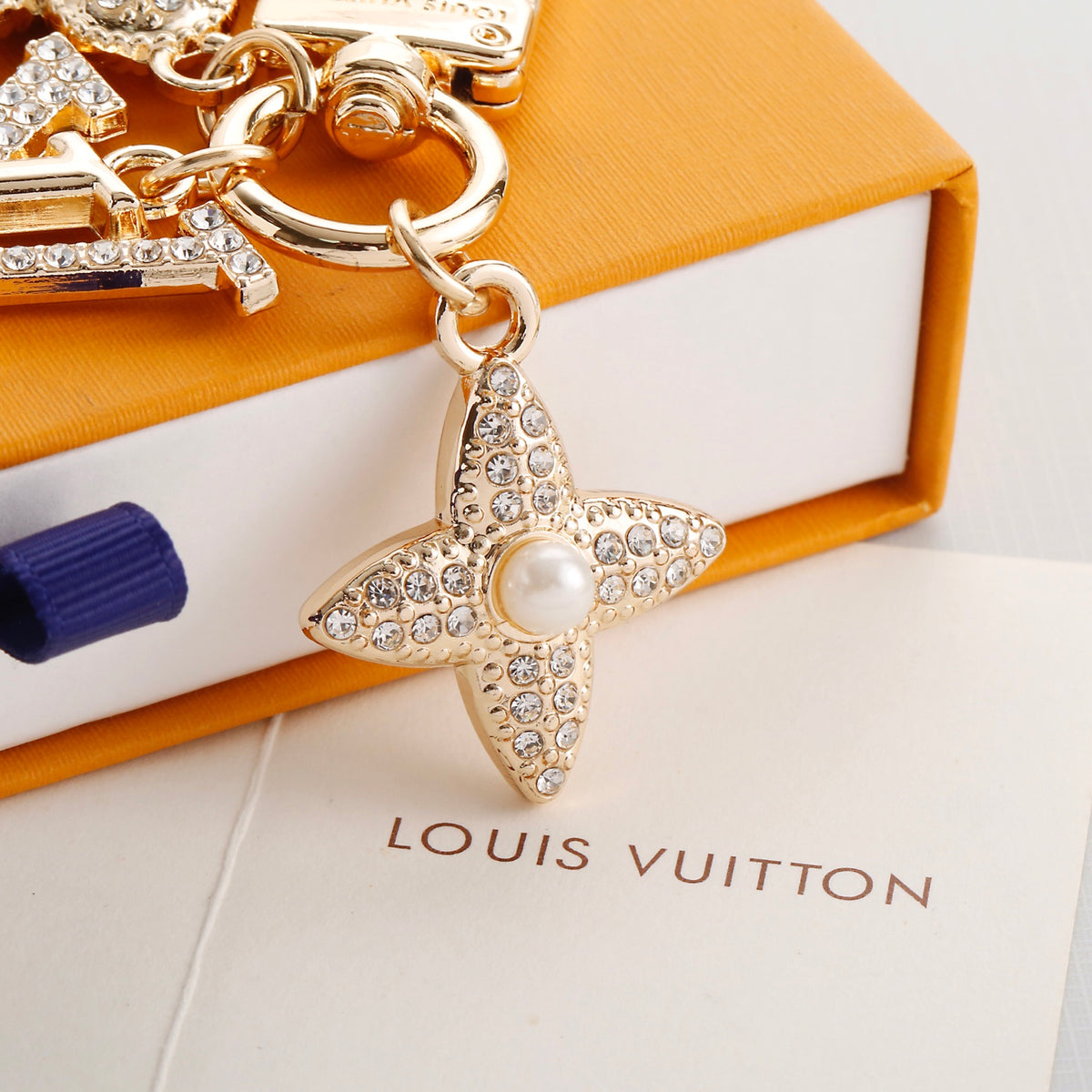 Sparkling Flower & Letter Charm Keychain