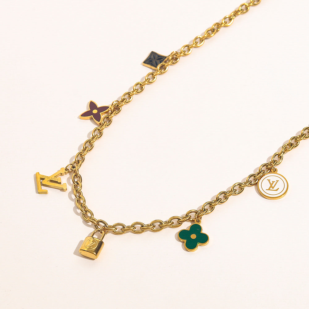 304 Stainless Steel Colorful Floral Charm Bracelet & Necklace - Individual or Set