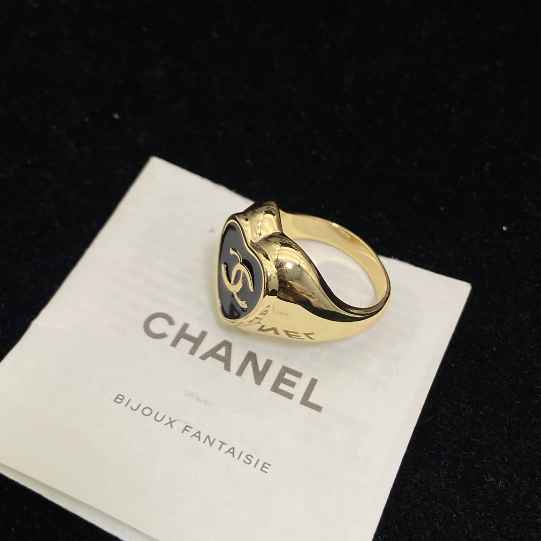 Black-Inlay Emblem Signet Ring