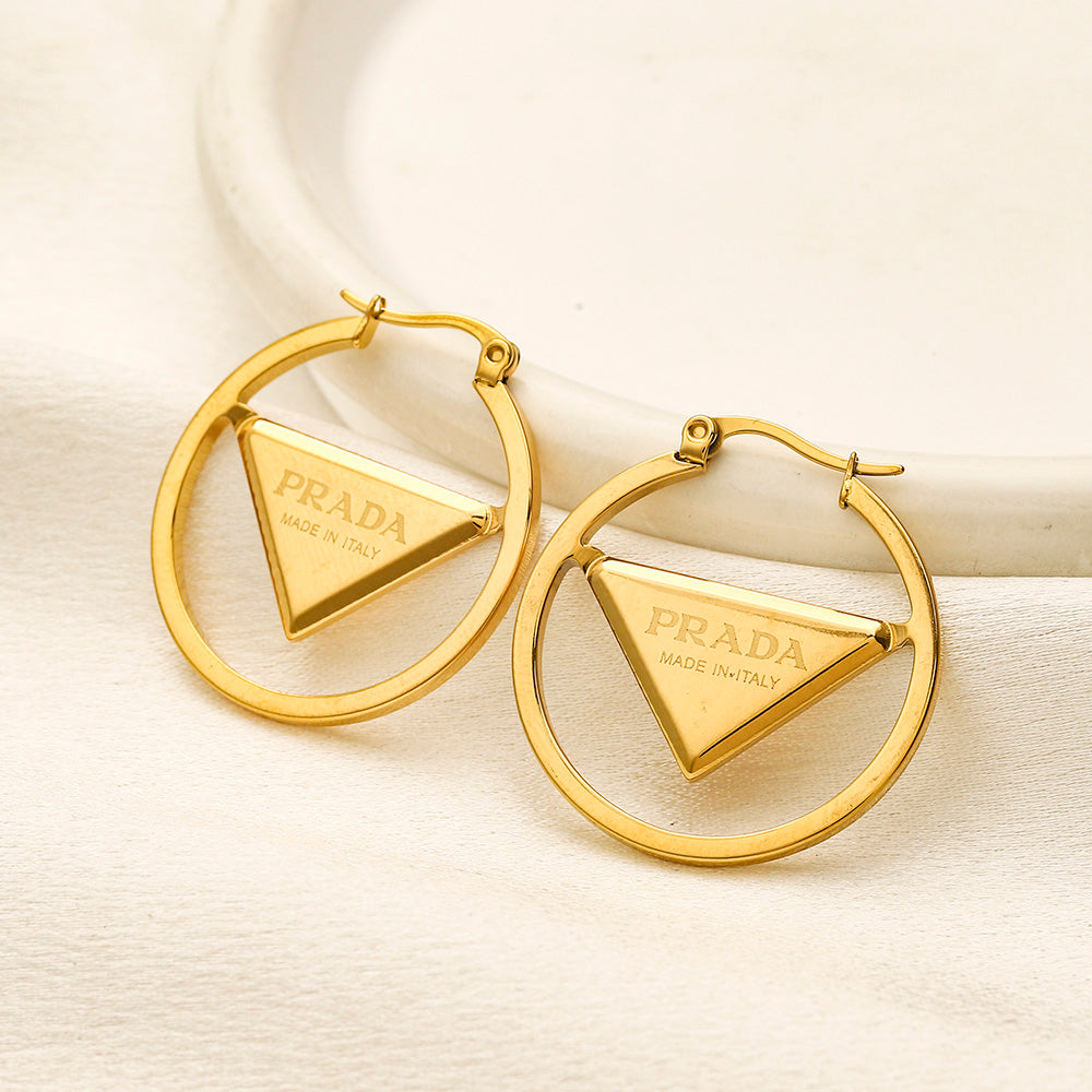 Pendientes de aro con marco triangular de acero inoxidable 304