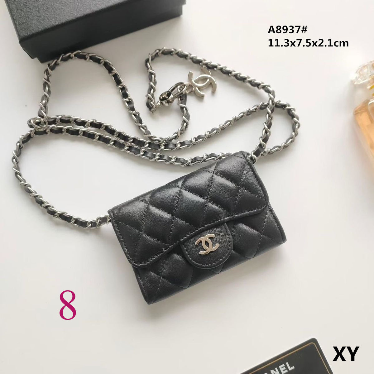 Quilted Compact Chain Strap Wallet 024