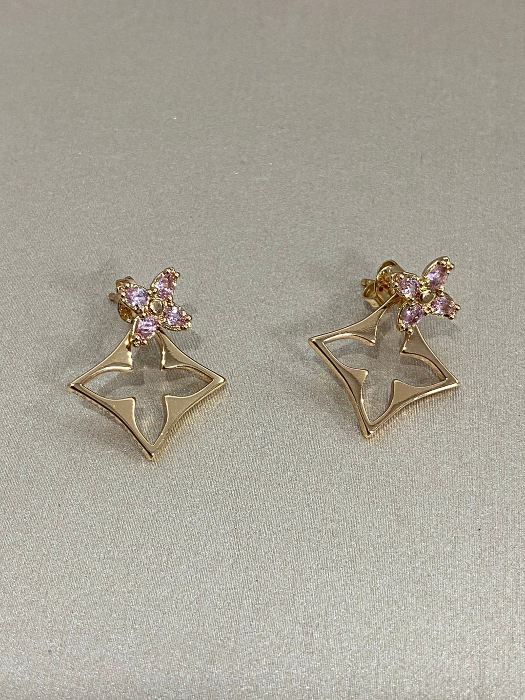 Pink Flower & Openwork Floral Stud Earrings
