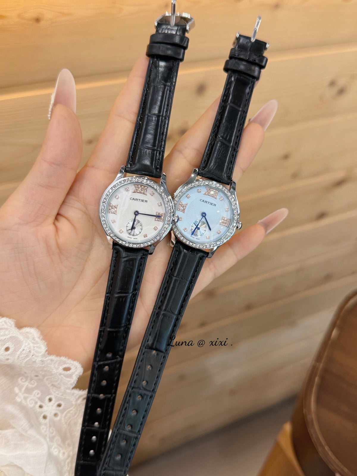 33mm Round Quartz Watch with Stone-Set Bezel and Strap