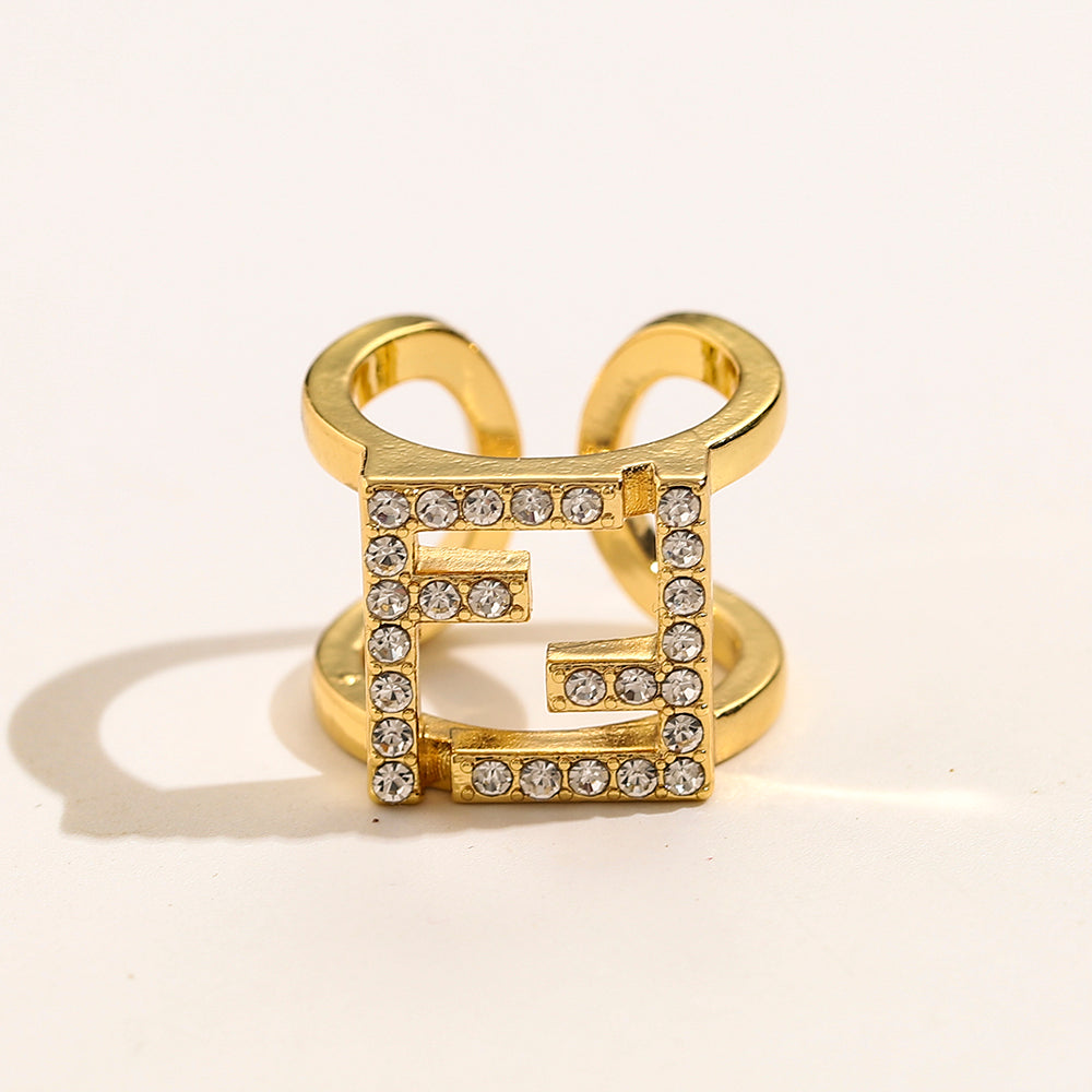 Open Square Frame Ring with Stone Accents