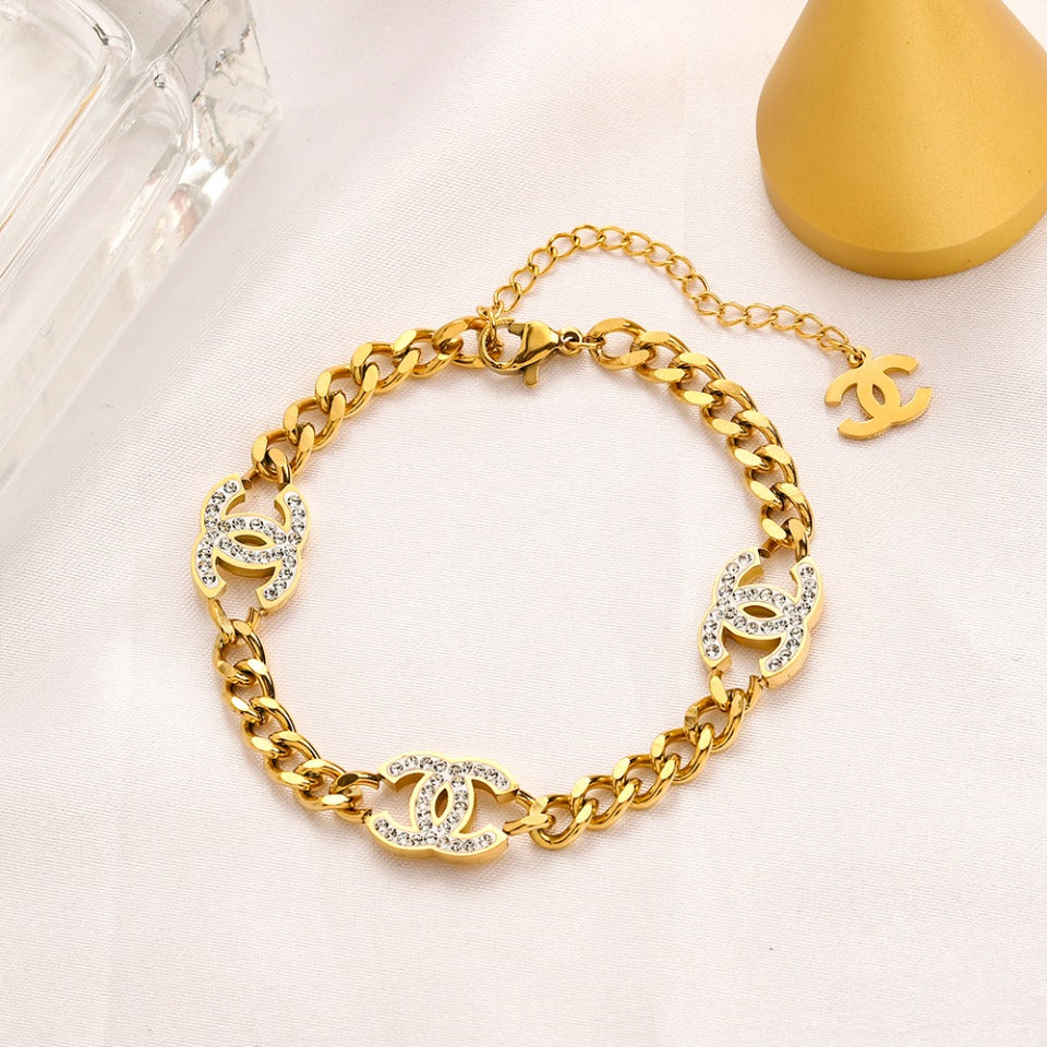 304 Stainless Steel Round Monogram Curb Chain Bracelet & Necklace - Individual or Set