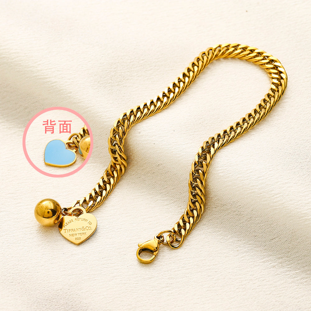 304 Stainless Steel Heart Charm Curb Chain Bracelet