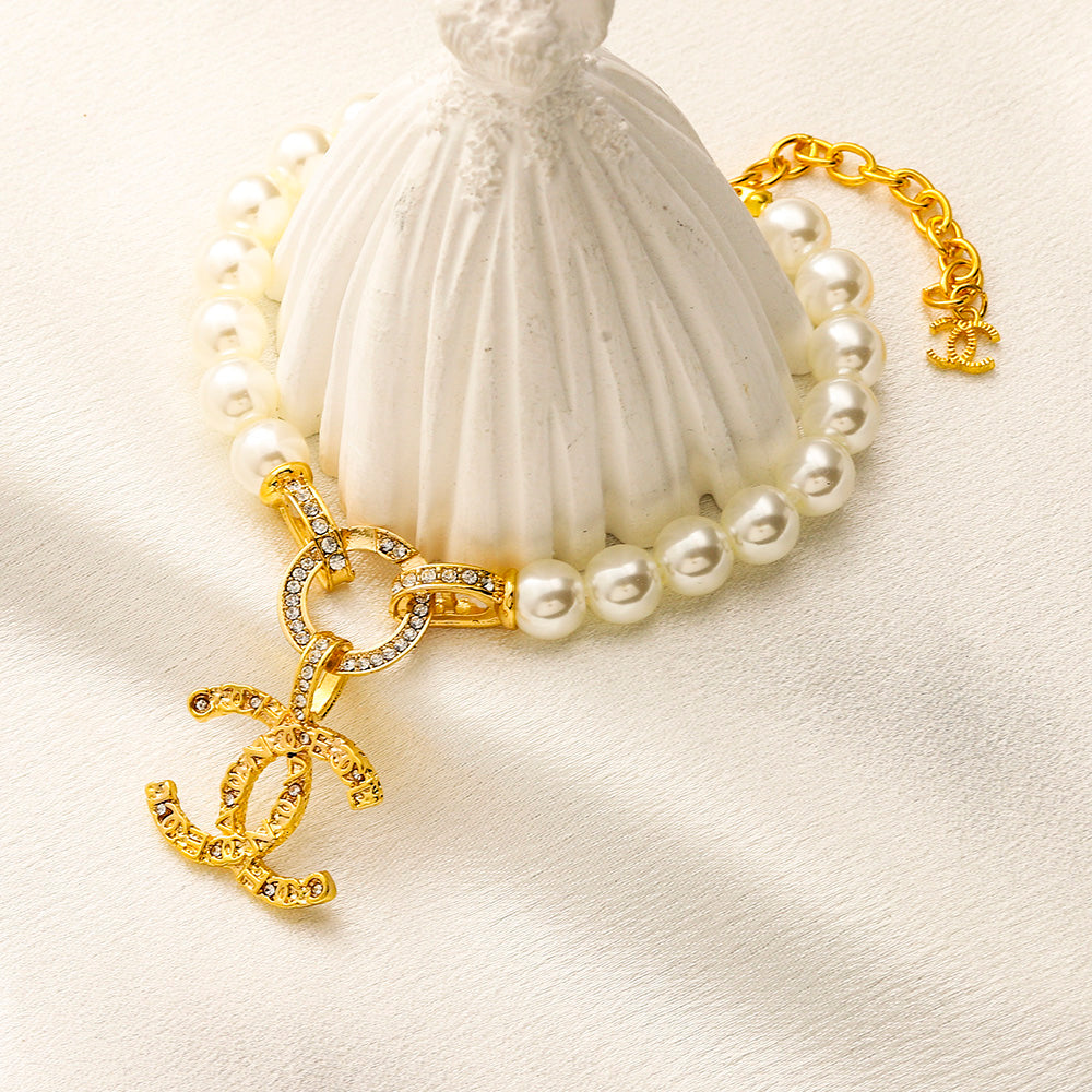 Alloy Pearl-Effect Interlocking-C Earrings, Bracelet & Necklace Collection