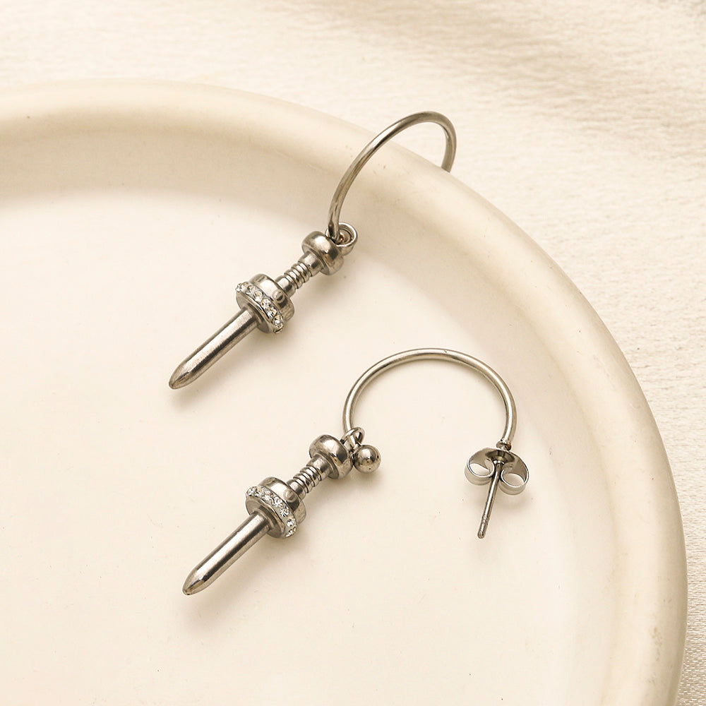 Pendientes de aro con dije de pincho en acero inoxidable 304