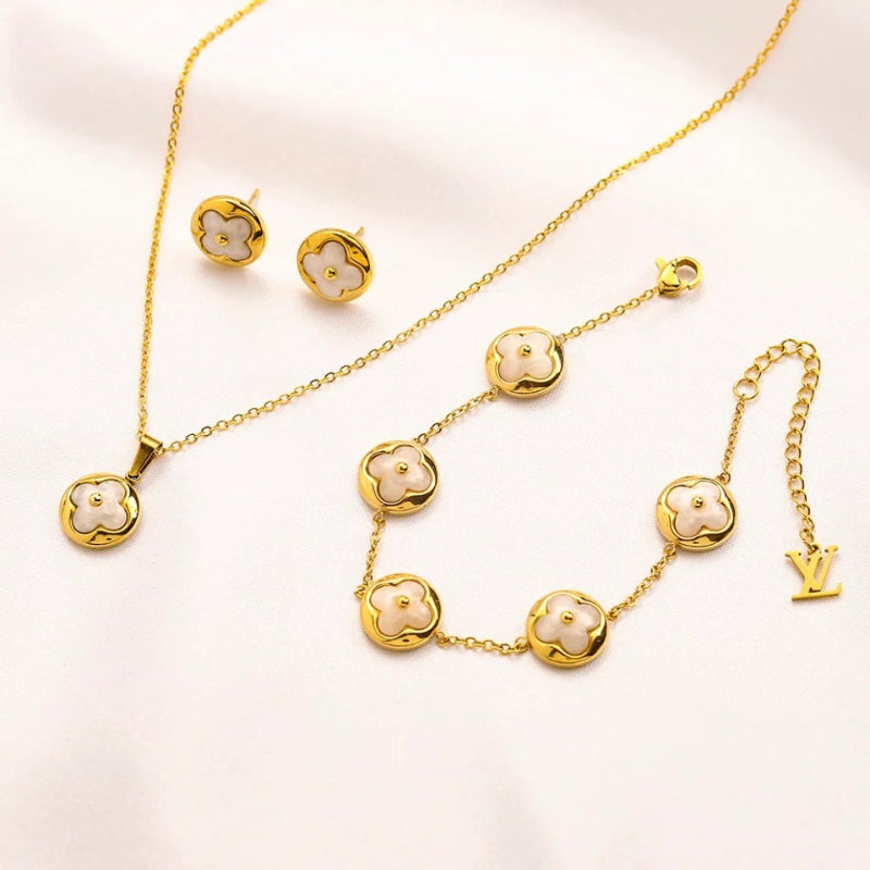 304 Stainless Steel Flower Motif Earrings, Bracelet & Necklace Collection