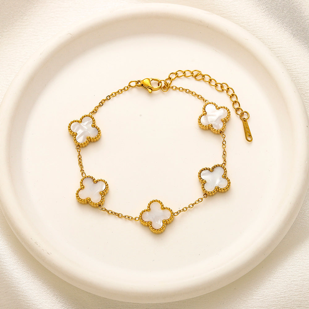 304 Stainless Steel Colorful Quatrefoil Station Chain Bracelet