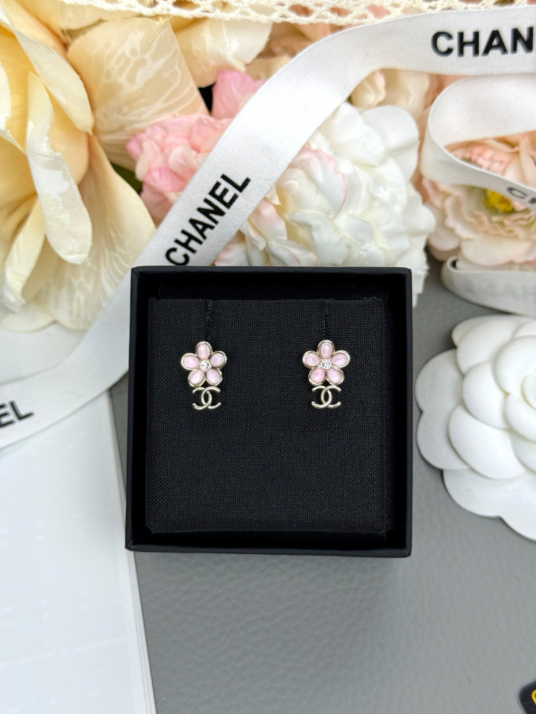 Pink Petal Flower Drop Earrings